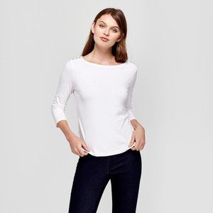 Women's 3/4 Sleeve Boatneck Shirt - Fresh White - Size Large by A New Day